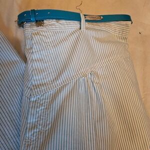 Vintage Gitano White Blue 80's Pinstriped Pants‎ Yoke Front Belt EUC